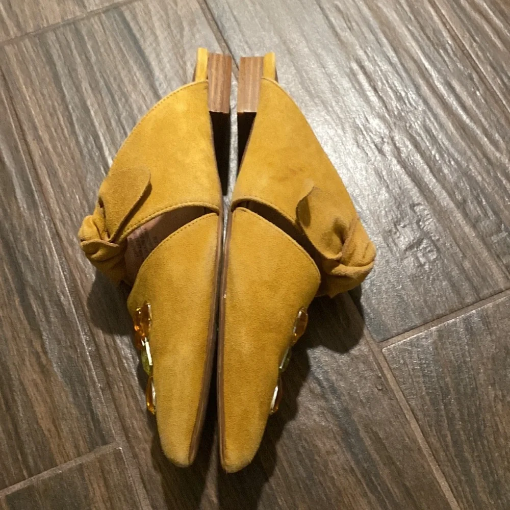 Jeffrey Campbell pointy yellow embellished flats slip on